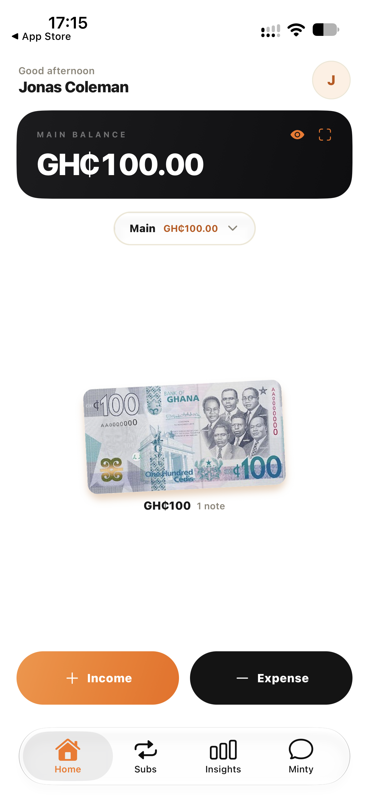 FINLOG Main Dashboard with banknote money stacks
